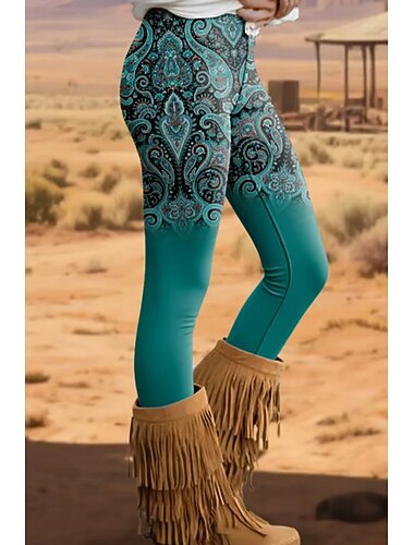  Női Viking Boho Leggings Nyaralás Vintage Etnikai Stílus Teljes Hosszú Magas Derék Grafikus Átmenetes 3D Nyomtatás Gyors Száradás Légáteresztő Puha Magas Rugalmasság Otthoni Hétköznapi Piros Kék