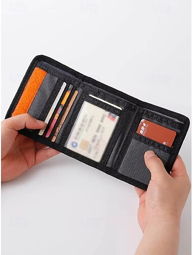  Drievoudige canvas herenportemonnee met meerdere kaartvakken, ritsvak voor munten en klittenbandsluiting – casual lichtgewicht stijl voor studenten, buitenreizen en dagelijks gebruik