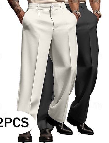  Homme Pantalons Dress Pants works Pantalons Amples Pantalons habillés Poche Avant Jambe Droite Pack multiple Uni Confort Respirant Mariage Affaires Occasionnel Mode Basique Blanc + kaki Kaki + Noir