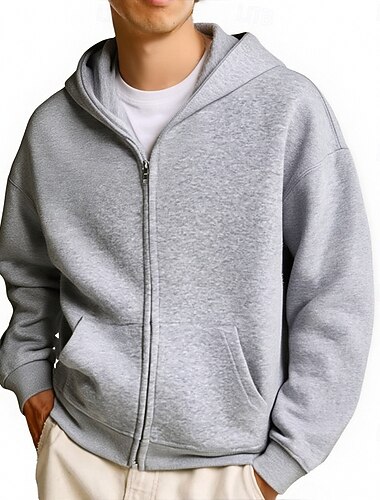  Hombre Sudadera Sudadera con capucha y cremallera completa Blanco Negro Con Capucha Plano Bolsillo Diario Deporte Festivos Poliéster Ropa de calle Básico Casual Otoño Invierno Ropa Sudaderas con