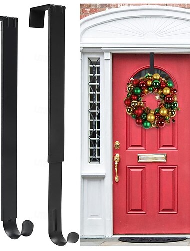  2 regulowane, wytrzymałe metalowe wieszaki na wianki z hakiem na drzwi. Hak na wianki o długości od 15 do 25 cali wytrzymuje ciężar do 20 funtów. Idealne na Boże Narodzenie, Halloween i Wielkanoc.