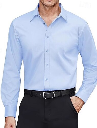  Homme Chemise Chemise habillée Chemise sans repassage Chemise à Col Chemise Boutonnée Uni Formel Mariage Noir Blanche Rose dragée Bleu manche longue Col Rabattu Été Printemps Vêtement Tenue Pur