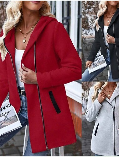  Per donna Giacca con Cappuccio Confortevole Traspirante Cerniera Tasca Casual Semplice Vacanza Streetwear Casuale Abbigliamento quotidiano Cerniera Regolare Con Cappuccio Vestibilità regolare Manica