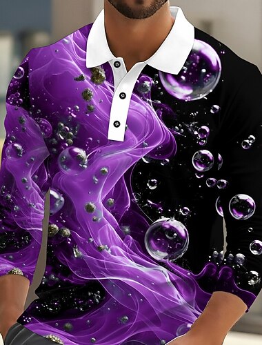  Homens Abstrato Mármore Pólo Manga Longa Camisas polo Lapela Casual Ao ar livre Rua Roupa Esportiva Roupa Diária Impressão 3D Botões Primavera Outono Inverno Azul Roxo Verde