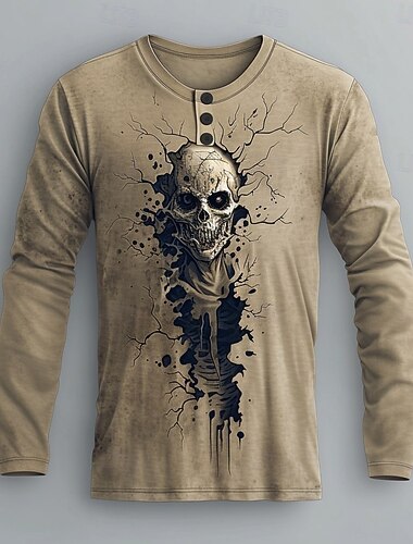  Ανδρικά Halloween Γραφική Ζόμπι Πουκάμισο Henley Μακρυμάνικο Μοντέρνα χαριτωμένο στυλ Καθημερινά Causal Αργίες Εξόδου Άνοιξη Φθινόπωρο Άνοιξη & Χειμώνας Χακί Χένλι Μπλουζάκι Henley