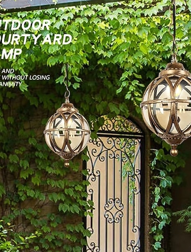  Pendelleuchten für den Außenbereich, wasserdichte Hängelampe für die Veranda, schwarzer Metallkronleuchter mit klarer Glaskugel in Eisenkäfigrahmen, Außenlaterne für den Eingang, Terrasse,