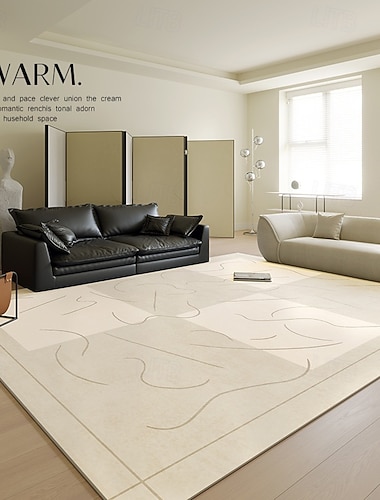 Tapis de style crème, tapis de salon confortable, tapis de chevet de chambre doux, grand tapis de sol pour canapé &table basse, décoration d'appartement à couverture complète   Tapis de style crème, tapis de salon confortable, tapis de chevet de chambre doux, grand tapis de sol pour canapé &table basse, décoration d'appartement à couverture complète
