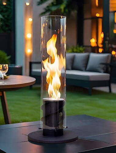 Bordeldstad utomhus eldstad med glasbord och fjärrkontroll för camping   Bordeldstad utomhus eldstad med glasbord och fjärrkontroll för camping