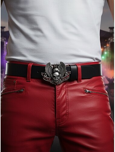 Cintura da uomo in vera pelle per Halloween con fibbia a forma di teschio e aquila – accessorio in stile motociclista punk rock gotico per feste e festival   Cintura da uomo in vera pelle per Halloween con fibbia a forma di teschio e aquila – accessorio in stile motociclista punk rock gotico per feste e festival