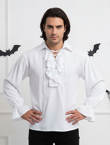  Rétro Vintage Médiéval Renaissance Costume élégant Chemise Pirate Viking Déguisement Homme Pirate Halloween Carnaval Performance LARP Foire de la Renaissance Adulte Chemise