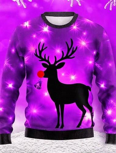  Jul Herre Hver Stygg julegenser Pullover genser Strikketøy Crewneck Fritid Feriereise Daglig Festival 3D-utskrift Hold Varm Langermet Vår Høst Vinter Blå Lilla Oransje
