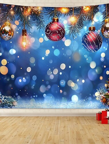  tapeçaria de natal pendurada bolas de enfeite de natal fundo festivo lâmpadas luzes neon grande arte de parede mural decoração cobertor cortina casa quarto sala de estar decoração sazonal