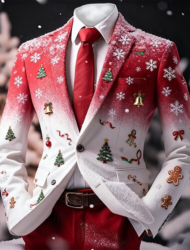  Homens Blazer Casaco Natal Ao ar livre Casual Casual Diário Outono/Inverno 100% Poliéster Árvore de Natal Floco de Neve Impressão 3D Botões Térmico / Quente Confortável Não Trespassado Jaqueta esporte