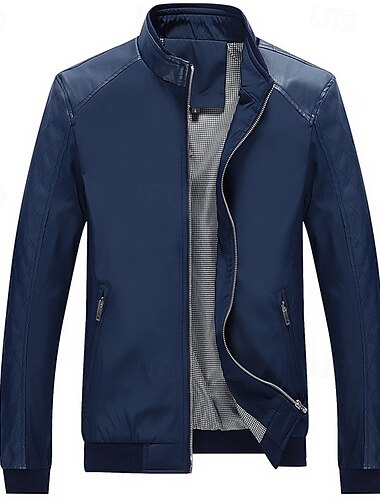  Voor heren Jas van imitatieleer Bikerjack Motorjas Vakantie Dagelijks Winddicht Zak Herfst Winter Effen Modieus Klassiek Opstaand Normaal Wijn Donkerblauw Jacks