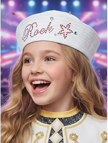  Dames Sailor Rock-hoed met strass-letters, stijlvolle performance-pet voor K-pop-outfits, kerstmaskerbalfeesten en accessoires voor toneelkostuums