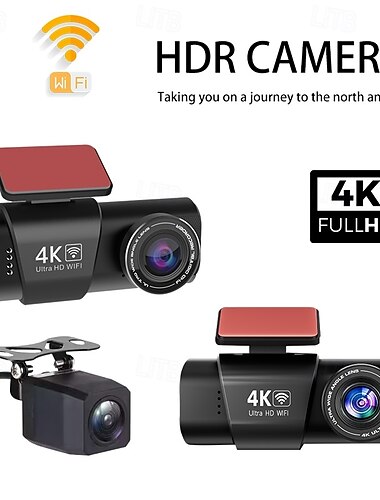  DVR per auto con registrazione automatica full hd 2160p, grandangolo da 170 gradi, CMOS da 1,47 pollici, IPS, con registratore per auto Wi-Fi/visione notturna/sensore G