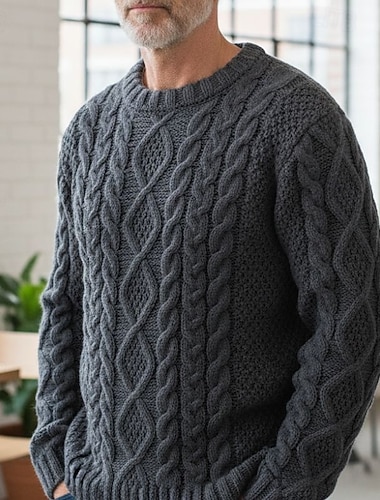 Herren Pullover Gerippt Gedrehtes Stricken Cropped Strick Rundhalsausschnitt Moderne zeitgenössische Freizeitskleidung Ausgehen Bekleidung Herbst Winter Schwarz Dunkelmarine M L XL   Herren Pullover Gerippt Gedrehtes Stricken Cropped Strick Rundhalsausschnitt Moderne zeitgenössische Freizeitskleidung Ausgehen Bekleidung Herbst Winter Schwarz Dunkelmarine M L XL