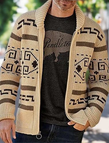 Homens Suéter Sueter Cardigan Suéter Fair Isle Estriado Tricotar Tops regulares Tricotado Tecido Xale Férias Moda Casual Roupa Diária Roupa Outono Primavera & Outono Preto Caqui M L XL   Homens Suéter Sueter Cardigan Suéter Fair Isle Estriado Tricotar Tops regulares Tricotado Tecido Xale Férias Moda Casual Roupa Diária Roupa Outono Primavera & Outono Preto Caqui M L XL