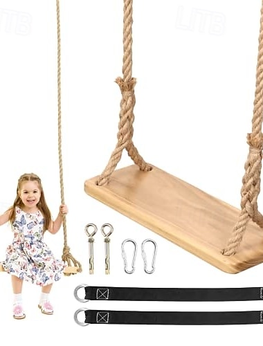  נדנדת עץ תליון 24 x 8 x 1.2 אינץ' למבוגרים ולילדים במשקל 500 פאונד חבל קנבוס מתכוונן ומשחק עץ 147 אינץ'