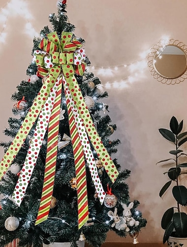  Joulukuusen latvakoriste seppele rusetti iso vihreä joulurusetti kuusen latva, punainen vihreä piste polyesteri lahjarusetit joulukoristeeseen lomakoti kiitospäivä sisä-/ulkokoristeeseen