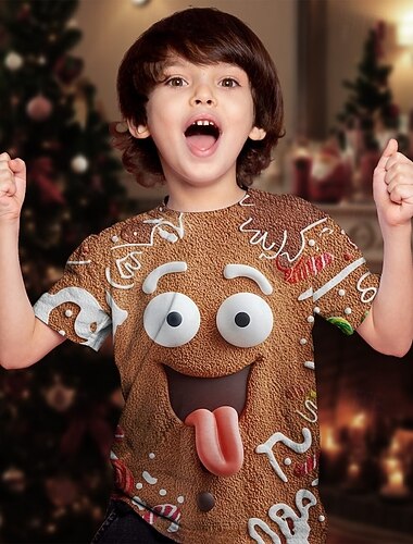  Χριστούγεννα Αγορίστικα 3D Γραφική Κινούμενα σχέδια Άνδρες μελόψωμο Κοντομάνικη μπλούζα Κοντομάνικο Κοντομάνικο Καλοκαίρι Άνοιξη Μοντέρνα Βασικό Παιδιά 4-12 χρόνια Στρογγυλή Ψηλή Λαιμόκοψη