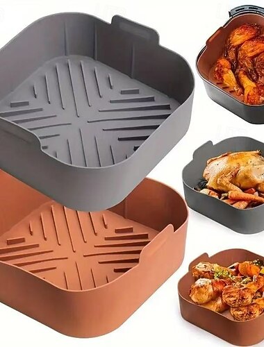  2-pack siliconen airfryermatten – 8,27 inch hittebestendig, herbruikbaar, antiaanbaklaag, vaatwasserbestendig, geschikt voor airfryers van 5,5–7 qt, geschikt voor levensmiddelen, gemakkelijk schoon te