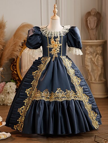  Rokoko Prinzessin schick Maxi Partykostüm Zubehör Glockenärmel Prinzessin Schleife Retro Ballkleid Spitzkragen Kostüm Mädchen königlich Weihnachten Halloween Karneval Maskerade Hochzeitsfeier Festival