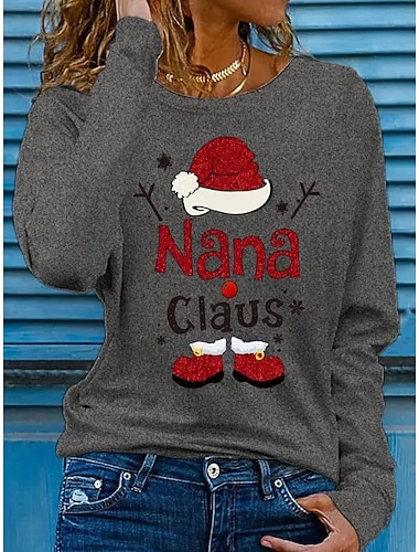  חג המולד בגדי ריקוד נשים חולצה קצרה גראפי אותיות פתית שלג וינטאג' אופנתי מסוגנן שרוול ארוך צווארון עגול קצר צווארון עגול חולצות רגילות יומי סוף שבוע דפוס לבן לבן שמנת אפור קיץ אביב סתיו חורף