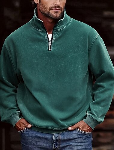  Per uomo Maglia Felpa con zip corta Nero Verde militare Verde scuro Grigio Mezza zip Semplice Sport & Outdoor Quotidiano Ferie Cotone Streetwear Essenziale Casual Primavera Autunno Abbigliamento