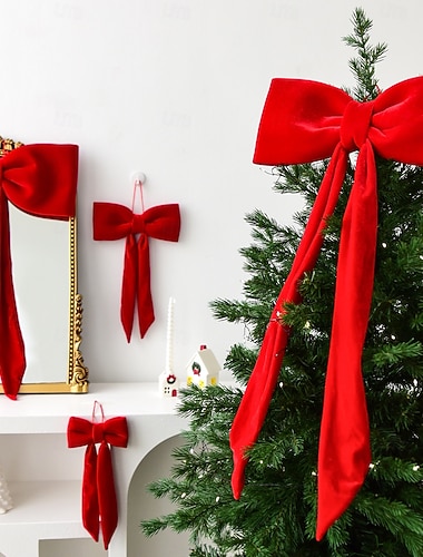  Jouluiset rusetit joulukuuseen, suuret pitkät samettinauharusetit, joulukoristeet joulukuusen koristeluun, näyteikkunoihin &lomajuhlien sisustus