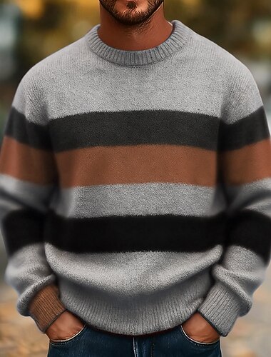  Homens Tiras Horizontais Pulôver suéter Roupa de Malha Crewneck Casual Férias Rua Diário Impressão 3D Tricôt Mantenha Quente Manga Longa Primavera Outono Inverno Vermelho Azul Roxo