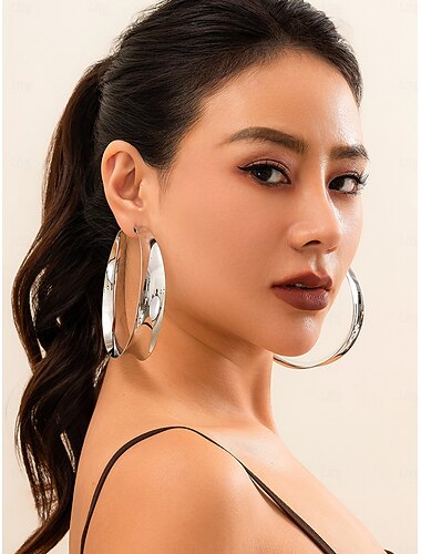  Pendientes de aro grandes de oro para mujer: joyas llamativas para atuendos de fiesta y discotecas. &ocasiones especiales