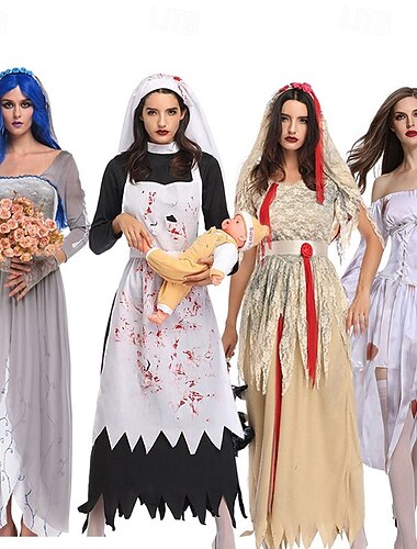  غيبوبة شبح العروس هالوين فساتين يتوهم زي الرعب زي مخيف للبالغين نسائي عيد الرعب مهرجان أداء مناسب للحفلات أزياء هالوين سهلة تلبيس