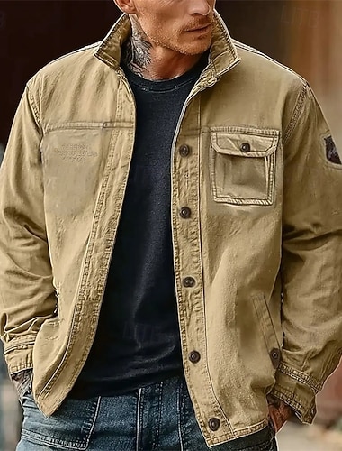  Homens jaqueta leve Jaqueta Carga Jaqueta casual Férias Diário Vestível Bolsos Primavera Outono Tecido Moda Clássico Lapela Padrão Azul Marinha cáqui Verde Tropa Casaco