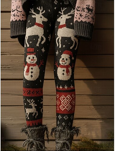  Leggings Natalizi da Donna con Renna Vacanza Vintage Stile Etno Pantaloni a Vita Alta a Lunghezza Completa Grafica Brutto Alce Stampa 3D Asciugatura Rapida Traspirabilità Morbido Elastico Formale
