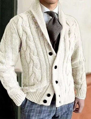  Per uomo Felpa Maglione elegante Cardigan A Coste Treccia Maglia Top Regolari Lavorato a maglia Semplice Collo a scialle Vacanza Moda Casuale Abbigliamento quotidiano Abbigliamento Primavera Autunno