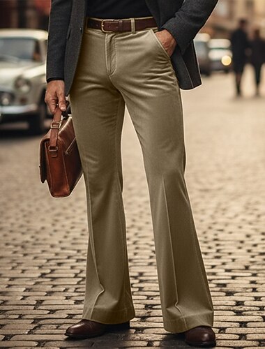  Miesten Housut Puvunhousut Bell Bottom Leveät housut Velvet housut Tasku Tavallinen Mukavuus Hengittävä Täyspitkä Muodollinen ulko- Juhla Muoti Katutyyli Laivastosininen Apila Joustamaton