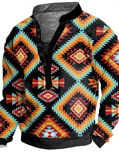  Ανδρικά Αζτέκων Πουλόβερ Etnic 3D Μακρυμάνικο Ζιβάγκο Δώρο Ταξίδια Streetwear Κίτρινο Θαλασσί Βυσσινί Πορτοκαλί Μπροστινό κουμπί Φθινόπωρο Χειμώνας Σχεδιαστής Τ M L XL XXL XXXL