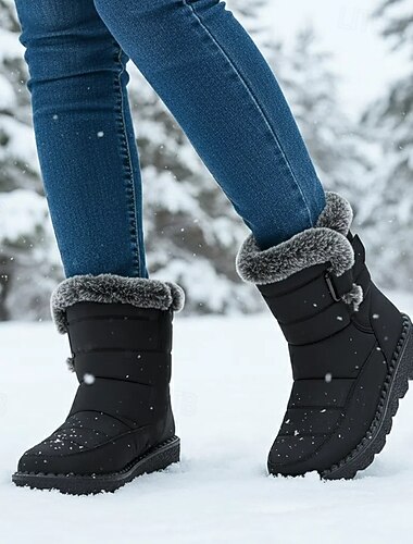  waterdichte wintersneeuwlaarzen voor dames - warme, slipvaste outdoorlaarzen met bontvoering voor koud weer