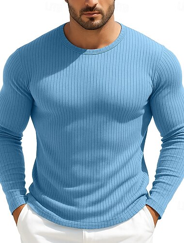  Herren T Shirt Geripptes Strick-T-Shirt T-Shirt Langarmshirt Langarm Rundhalsausschnitt Frühling Herbst Ganzjahres Einfach Texture Grubenstreifen Mode Designer Basic Stricken Urlaub Straße Lässig