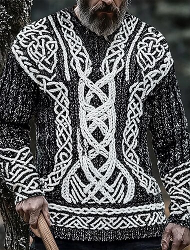  Hombre Graphic Vikingo Suéter de punto Prendas de punto Cuello redondo Retro Antiguo Casual Vacaciones Calle Diario Impresión 3D Tejido en Punto Mantiene abrigado Manga Larga Primavera Otoño Invierno