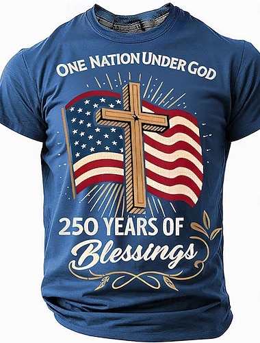  בגדי ריקוד גברים 250 שנה לארצות הברית חולצה קצרה שרוולים קצרים חולצה קצרה הדפסת תלת מימד צווארון עגול קצר חולצה יומי צבאי רחוב יומי פול שחור אודם קיץ אביב ביגוד S M L XL XXL XXXL