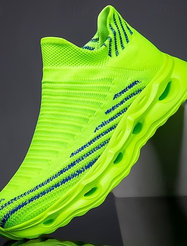 neongrønne flyknit-sneakers til menn – lette, pustende nettingsko for idrettsutøvere, trening og daglig sportstøy