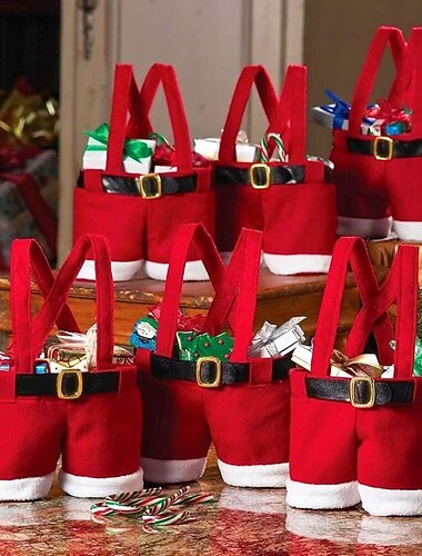  6 ks vánočních dekorací dárkových tašek, sáček na cukroví, ve stylu kalhot Santa Clause, krásných tašek na pamlsky na svatbu, svátek, Nový rok, svátek