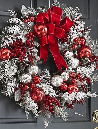  Couronne de Noël en velours 35/40/45 cm, guirlande de fleurs artificielles, décoration de porte suspendue, idéale pour la porte d'entrée, le manteau et les célébrations saisonnières
