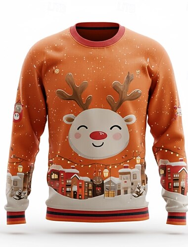  Stygg julegenser Herre Hver Pullover genser Strikketøy Crewneck Fritid Feriereise Daglig Festival 3D-utskrift Hold Varm Langermet Vår Høst Vinter Svart Rød Oransje