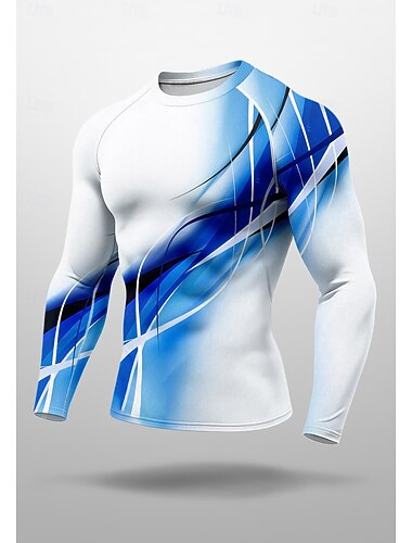  Voor heren Kleurgradatie Gestreept Compressieshirt Hardloopshirt Lente Herfst 3D-afdrukken Lange mouw Sneldrogend Compressie Krachtflex Vochtregelerend Ademend Sportschooltraining Actieve training
