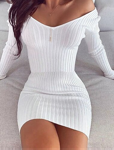  Γυναικεία Μίντι φόρεμα Φόρεμα πουλόβερ Καθημερινό φόρεμα Κομψό Μοντέρνα ΕΞΩΤΕΡΙΚΟΥ ΧΩΡΟΥ Καθημερινά Εξόδου Λεπτό Σκέτο Μακρυμάνικο Στρογγυλή Ψηλή Λαιμόκοψη Λευκό Κρασί Ανοιχτό Γκρι Άνοιξη Φθινόπωρο