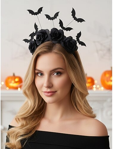  Halloween vleermuis hoofdband voor dames met rode rozen - gotisch kostuum haaraccessoire voor feesten, maskerades en cosplay-evenementen