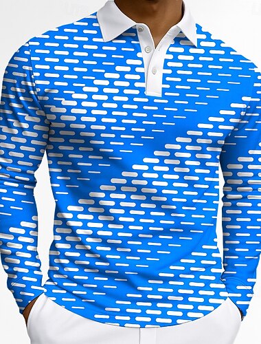  Férfi Mértani Póló Hosszú ujj Pólóingek Hajtóka Üzleti alkalmi Sportruházat Hétköznapi viselet 3D nyomtatás Gombok Tavasz Ősz Tél Rózsaszín lila Sárga Rubin